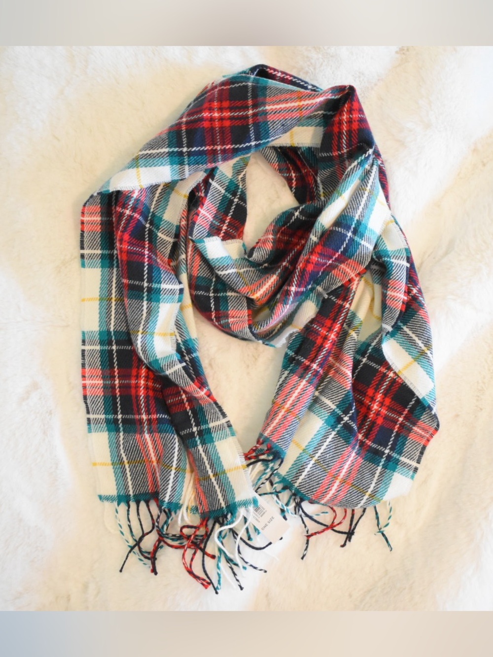 NWT Old Navy Plaid Neck Scarf - White, Green and Red. OS